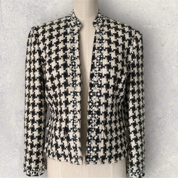 ECI Houndstooth Wool Blazer Pearl Embellished - Picture 5 of 13